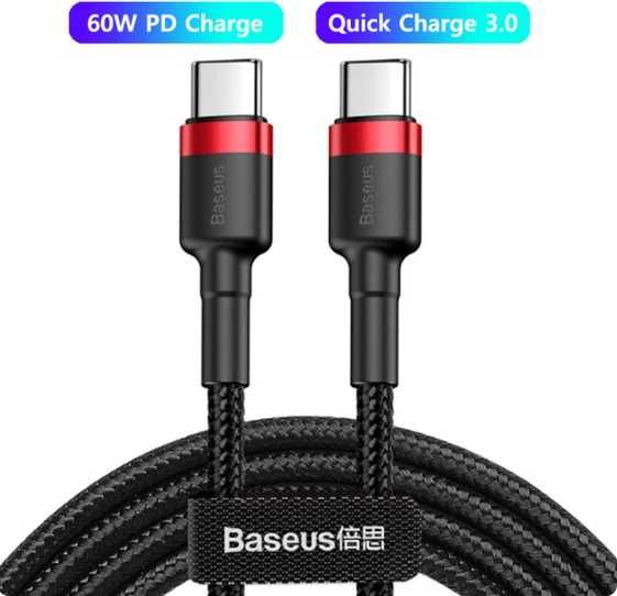 Кабель синхронизации Baseus 60W USB Type C to USB Type C 3A QC3 50см