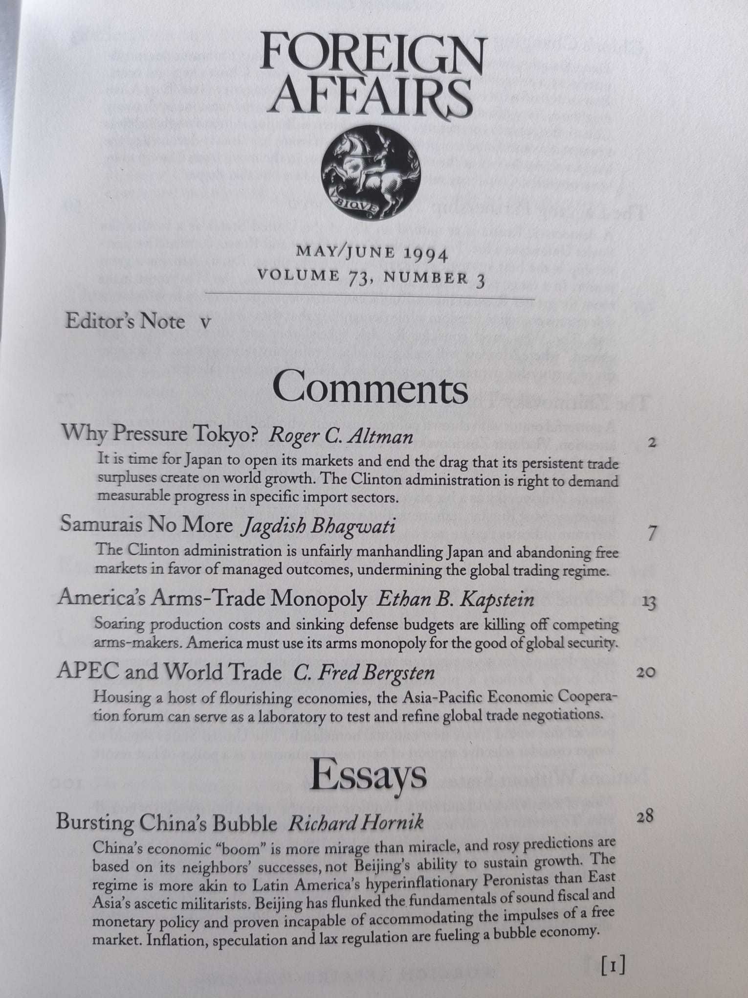 Revista "Foreign Affairs" May/June 1994 Volume 73, Number 3