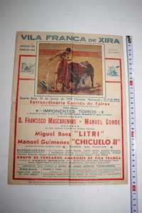 Cartaz Tourada 1959 - Vila Franca Xira - Corrida de Toiros - Forcados