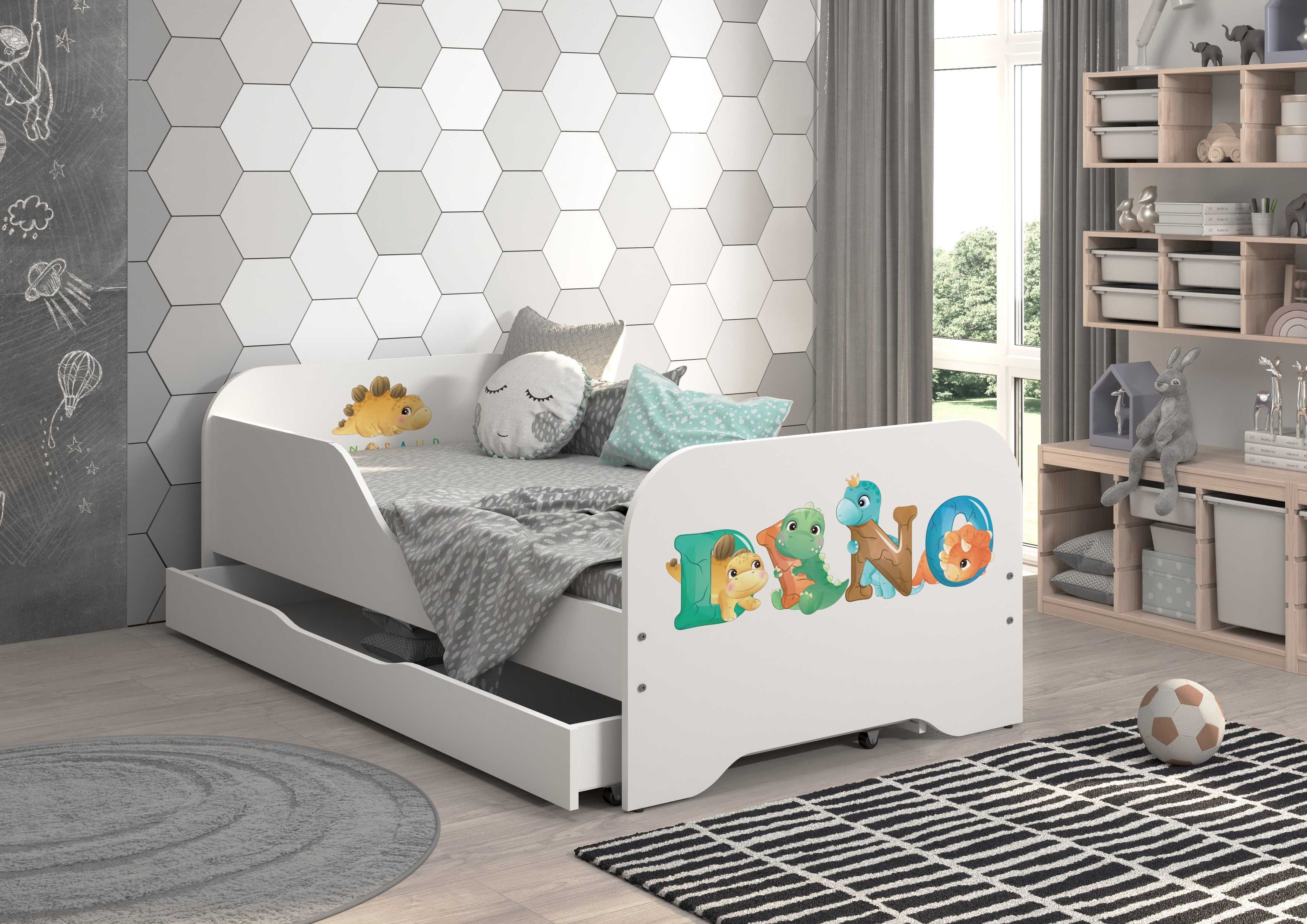 Łóżko dziecięce MIKI dla dziecka 160x70 + materac DINOZAURY wzory!