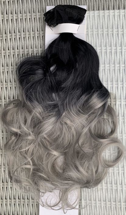 Premium Ultra włosy doczepiane, czarny / popiel ombre clip in ( 249 )
