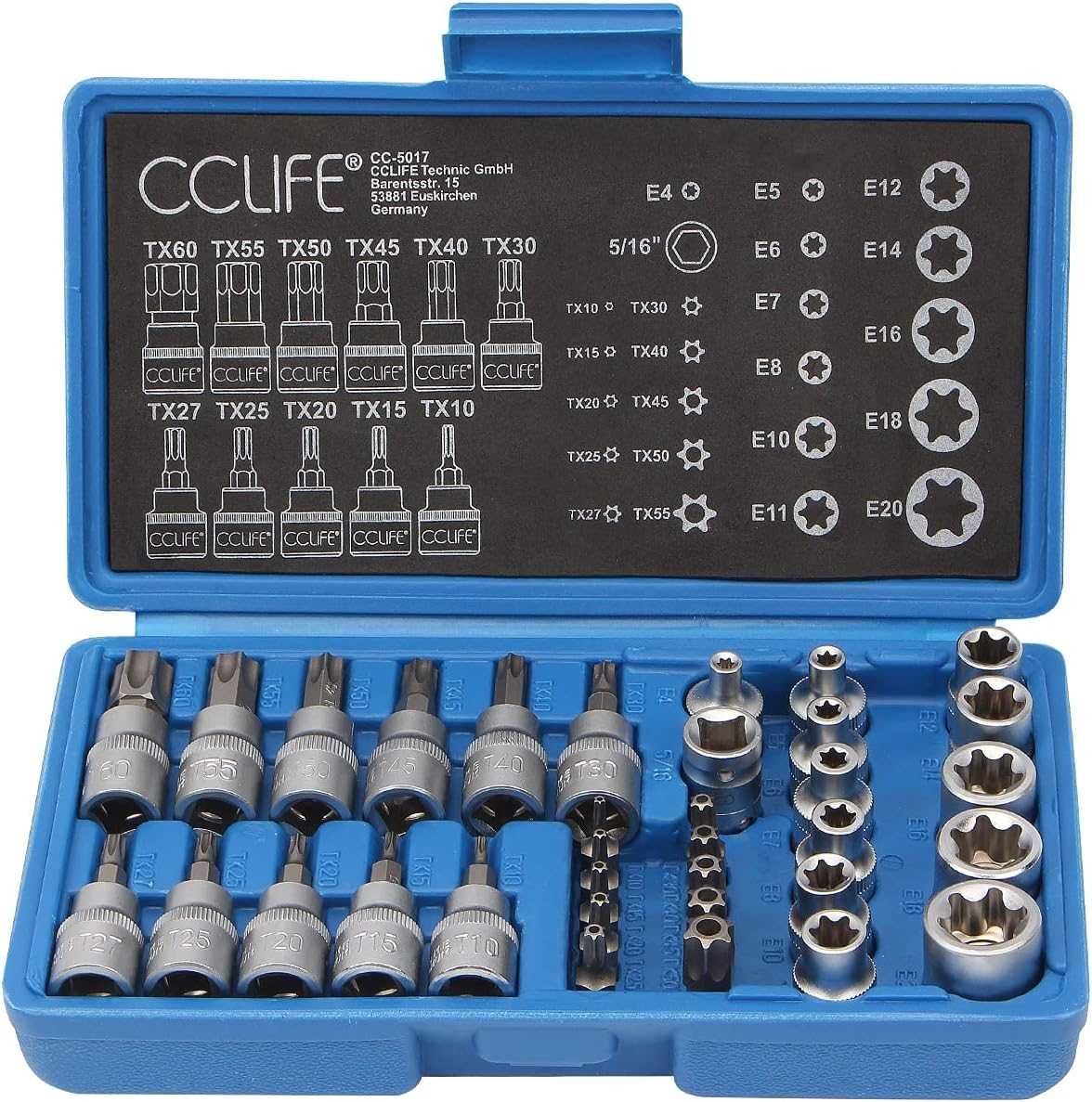 CCLIFE Klucze Torx 34 Elementy nasadki i bity E4-E20 T10-T60