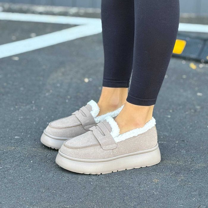 Жіночі зимові лофери замшеві (36-41) на хутрі | Черевики з хутром