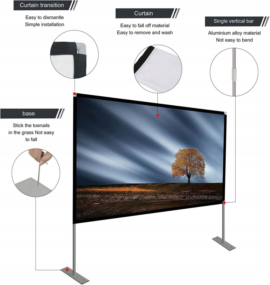 Ekran projekcyjny ze stojakiem 80-calowy 4K 16:9