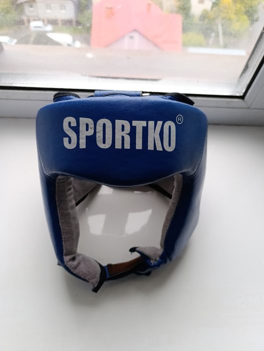 Шолом турнірний з печаткою ФБУ шкіра SportKo (1717-bl, синій