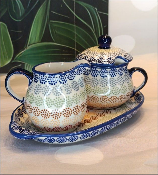 Komplet ceramiczny deserowy Bolesławiec ceramika Bolesławiec.WADA