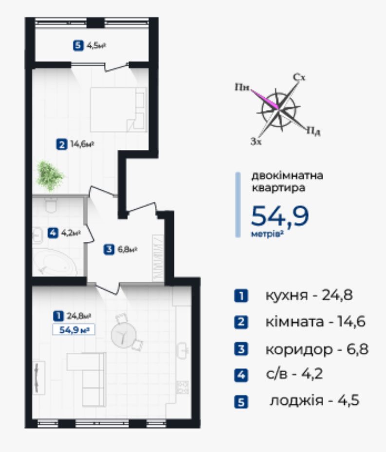 2-х кімнатна квартира в готовому будинку