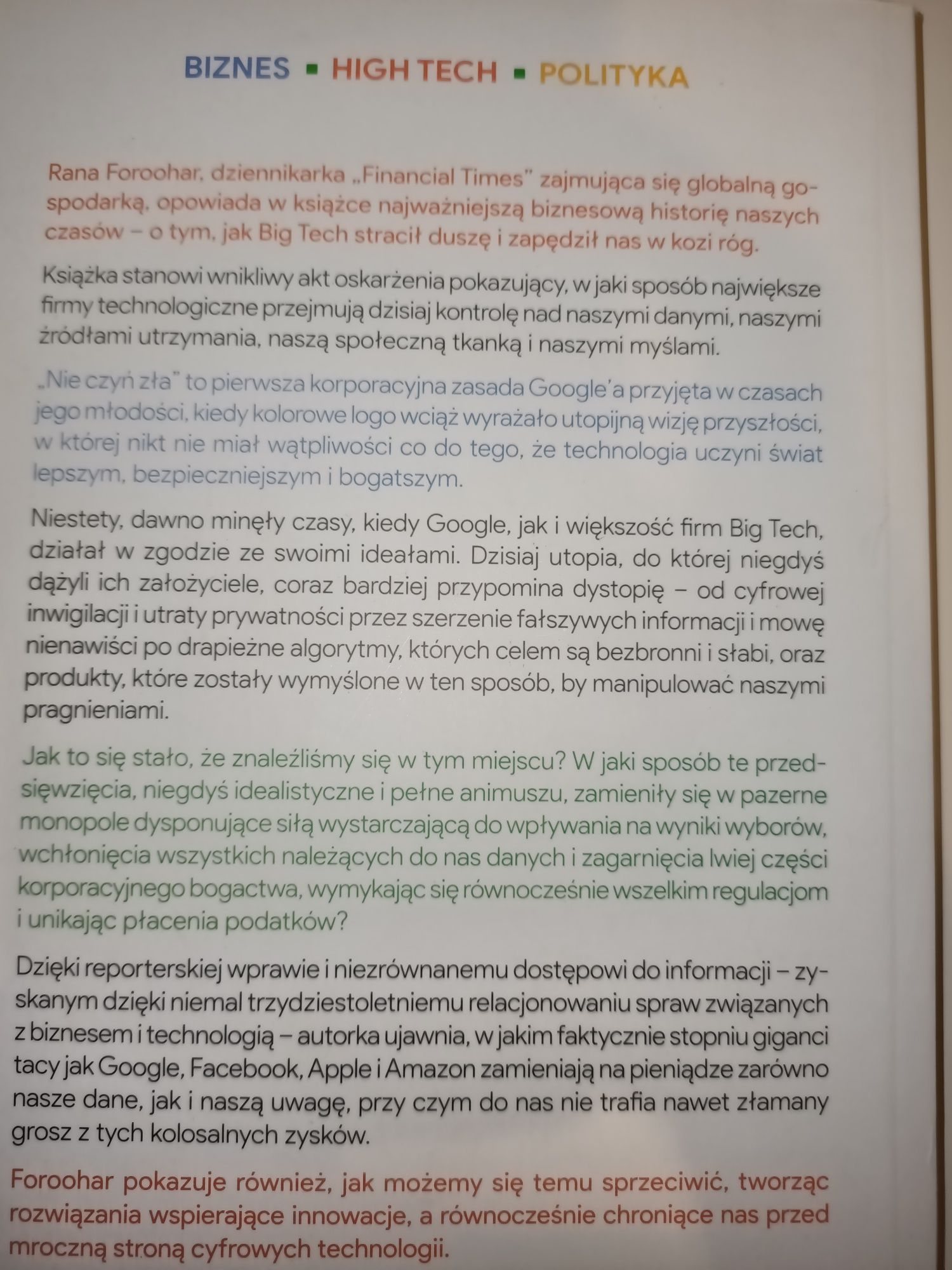Nie czyń zła Jak Big Tech zdradził swoje ideały Foroohar