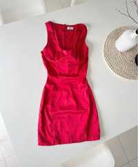 czerwona sukienka obcisła dopasowana satynowa oh polly XS