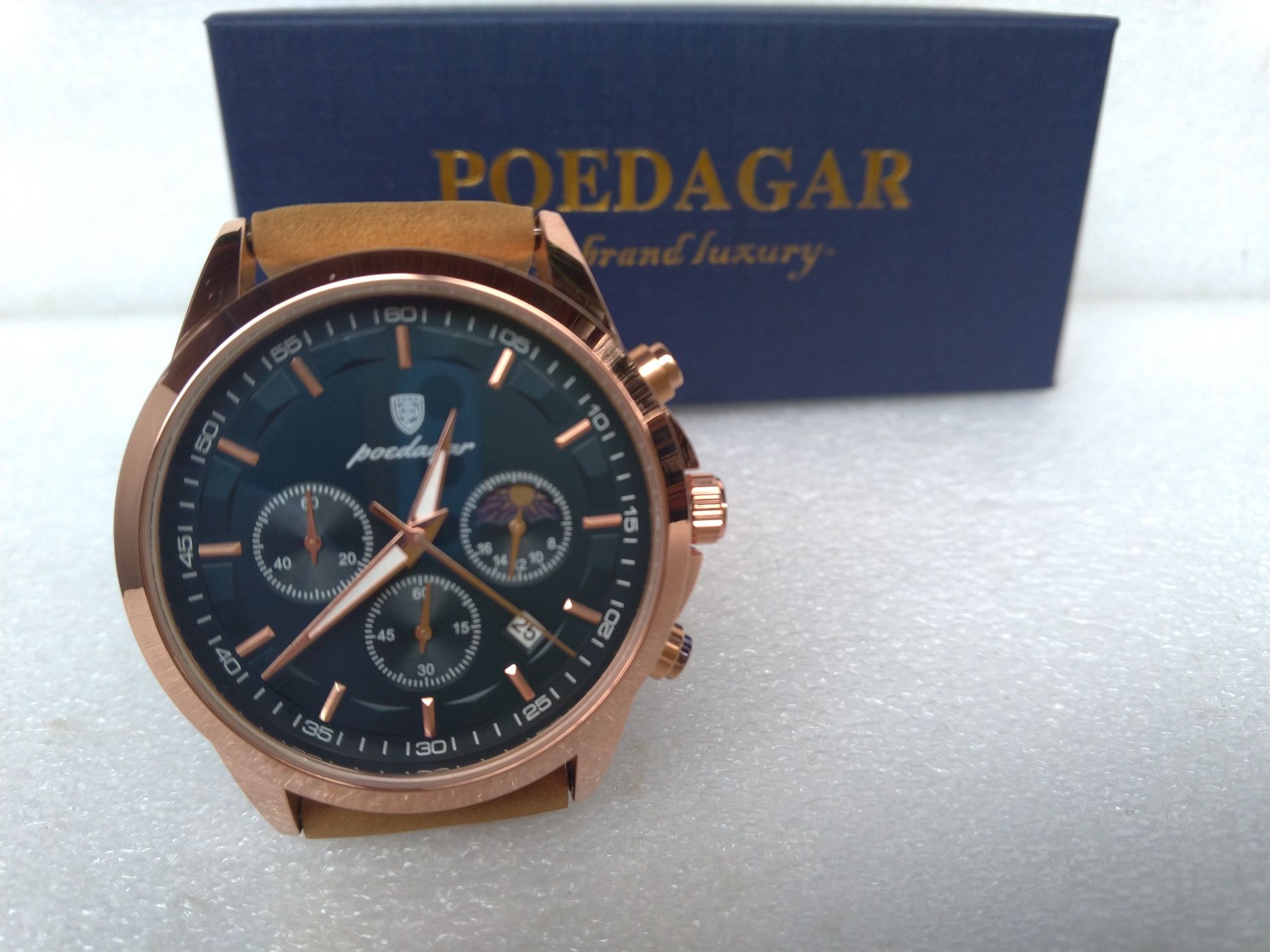 Мужские кварцевые часы с хронографом водонепроницаемые Poedagar watch