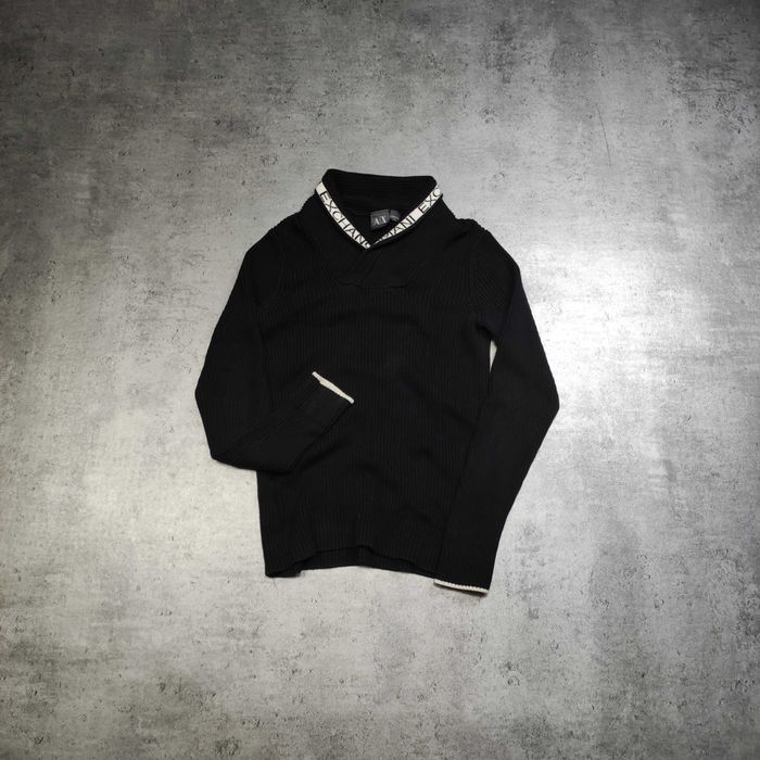 MĘSKI PREMIUM Bawełniany Sweter Logo Pleciony Emporio Armani Exchange