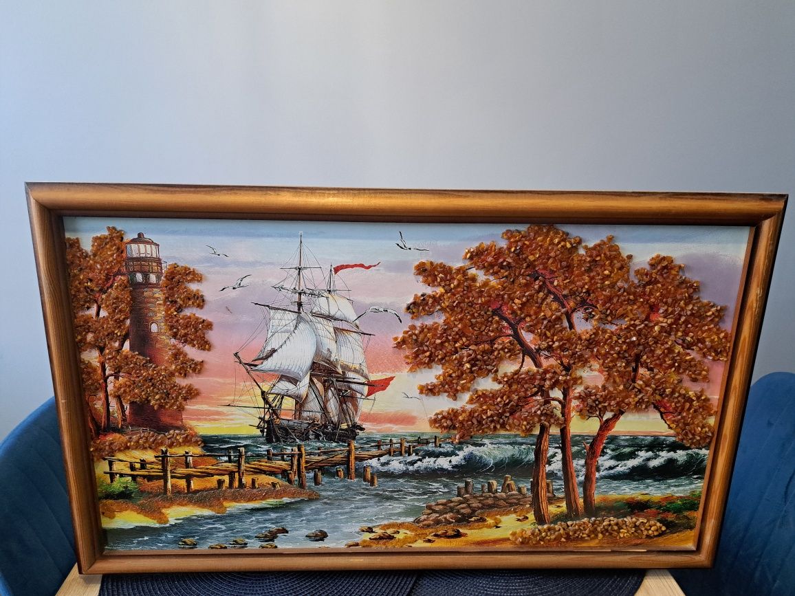 Obraz z bursztynu  77×46 cm bardzo dobry stan