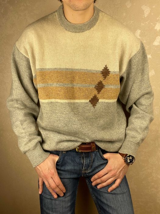 Szary sweter męski wełniany SHETLAND 90s 80s elegant L XL XXL retro