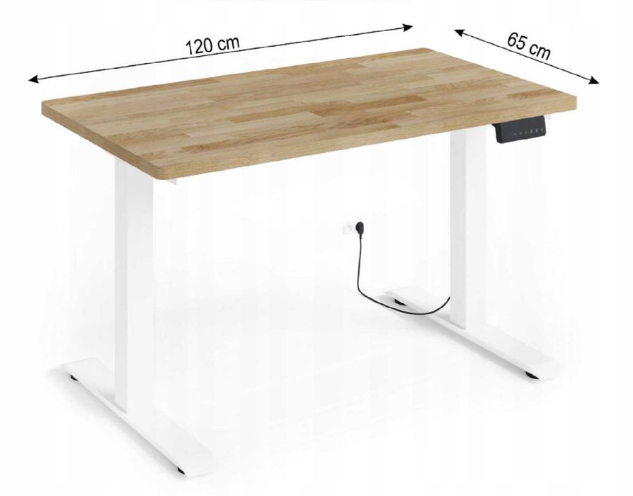 Biurko regulowane BIM Natural Desk fornir dębowy 120x65x3 biały/dąb