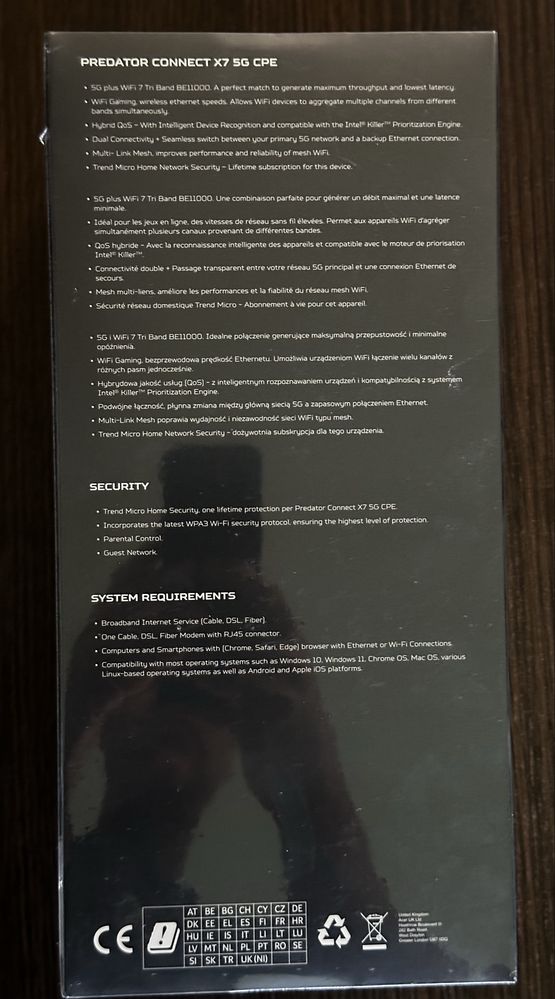 Router Acer Predator Connect X7 5G CPE