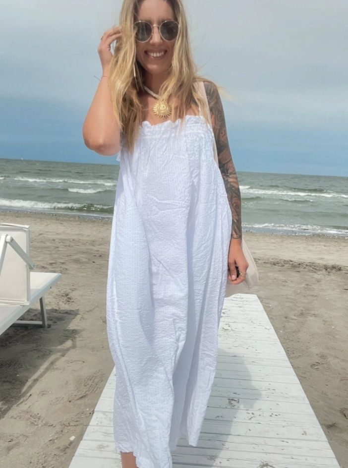 H&M długa białą bawełniana letnia sukienka na ramiączkach L/XL