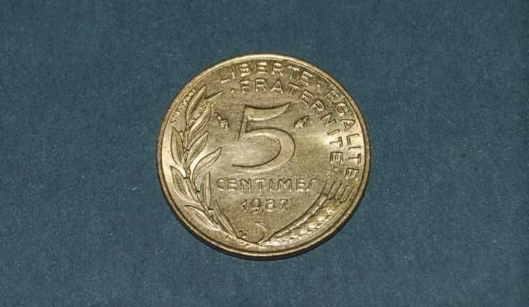 5 Centimes 1987r Moneta Starocia