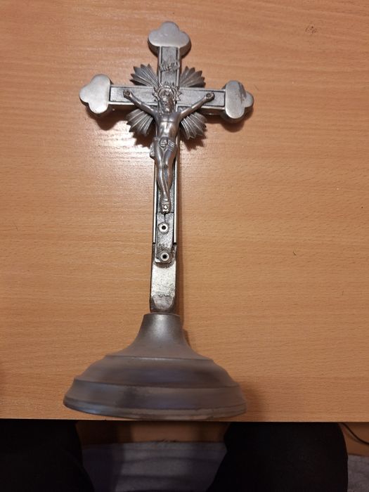 Krzyż krucyfiks stary ciężki plus 2 świeczniki