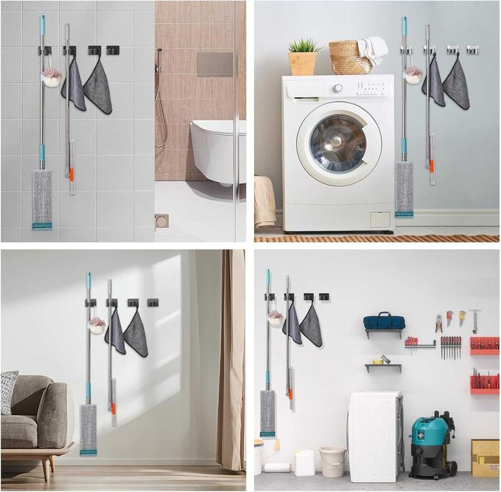 samoprzylepny uchwyt na miotłę ze stali nierdzewnej,