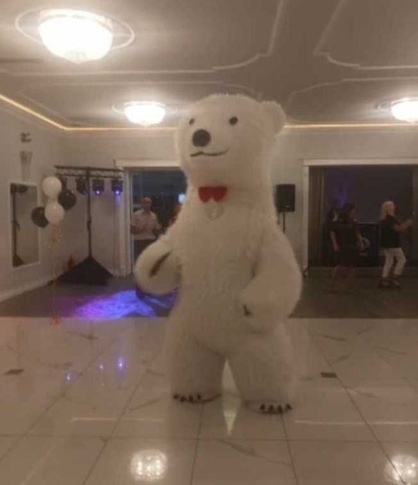 DMUCHANY BIAŁY MIŚ KOSTIUM 2,6M XXL na imprezy – NOWY, sprz. prywatna