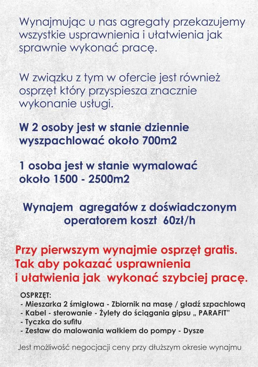 Wynajem agregatów: 150zł/doba do malowania, do szpachlownia +osprzęt