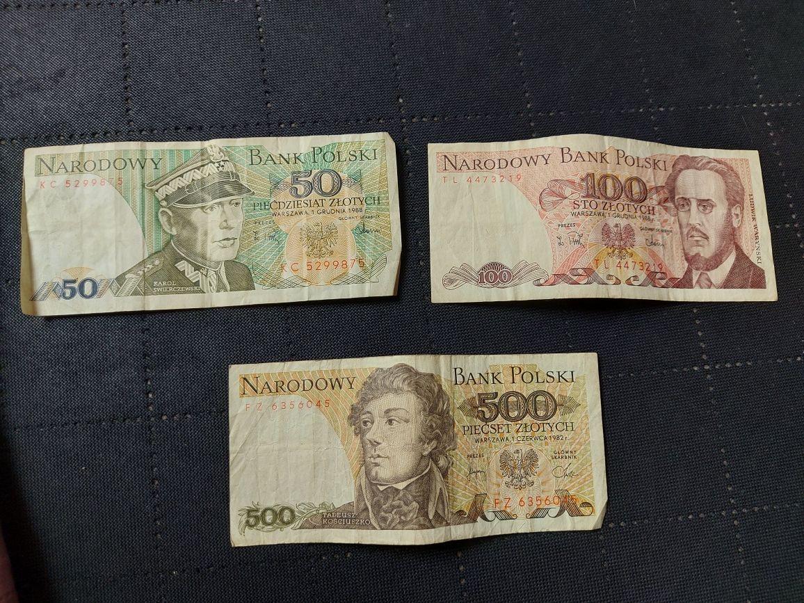Stare banknoty Polskie 50 , 100 , 500 .