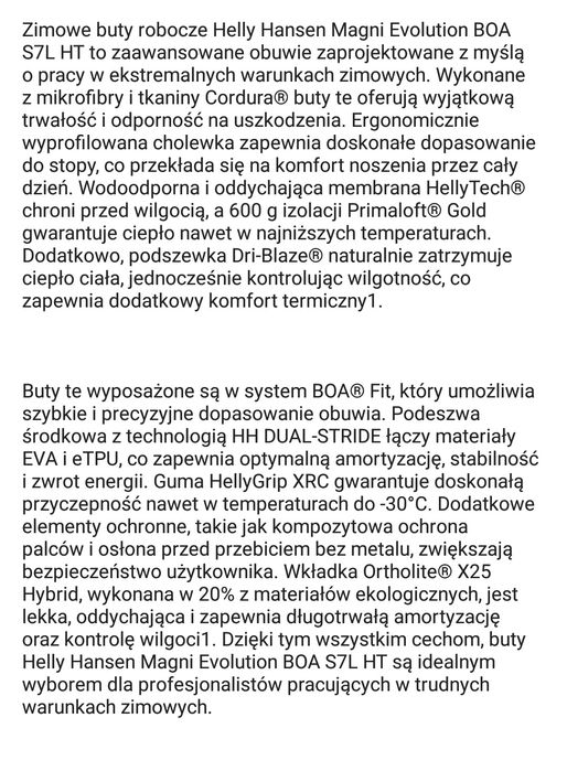 Buty zimowe robocze Helly Hansen rozmiar 43