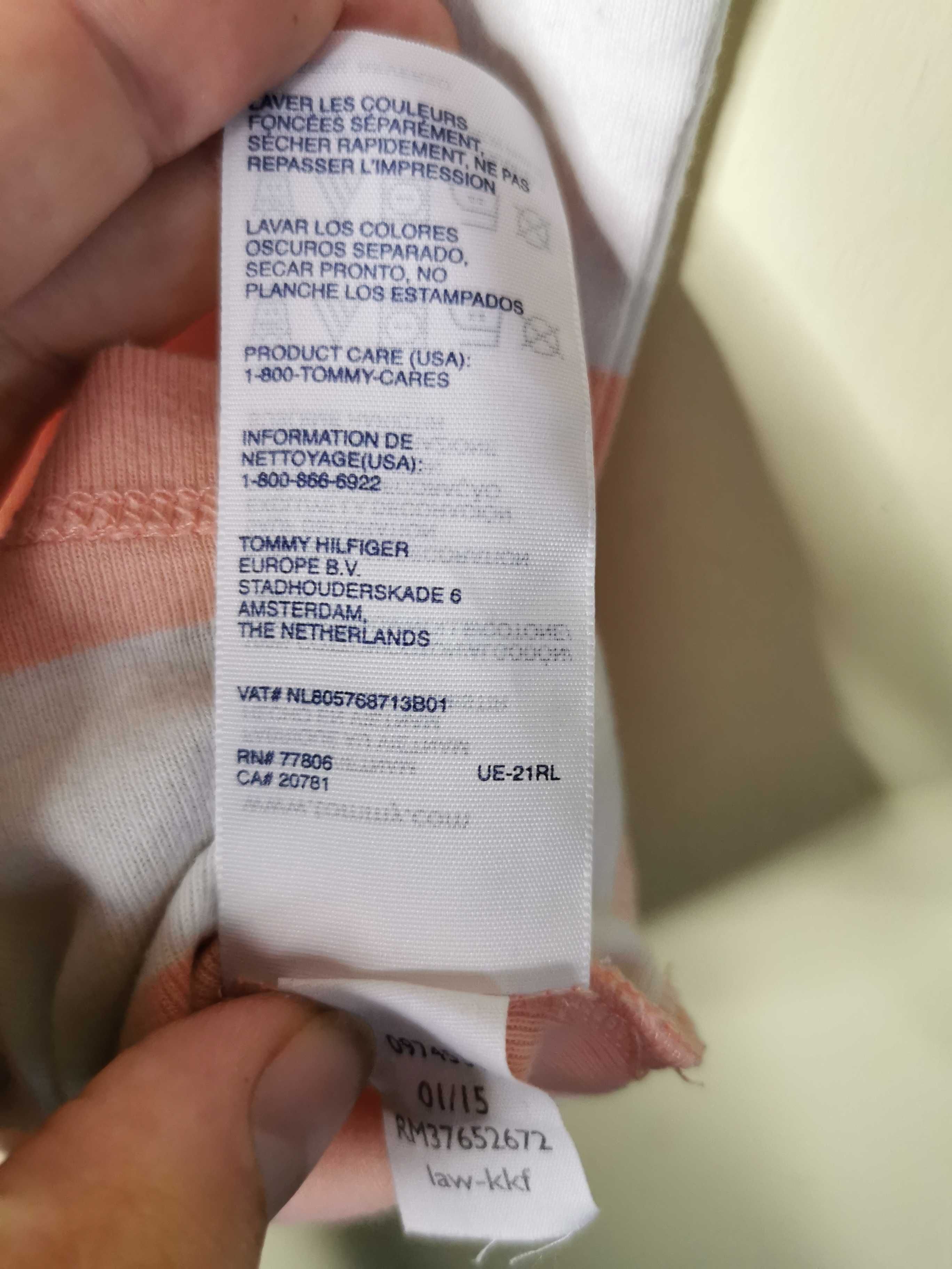 Tommy Hilfiger damska koszulka bluzka t-shirt r. XS biało-łososiowa