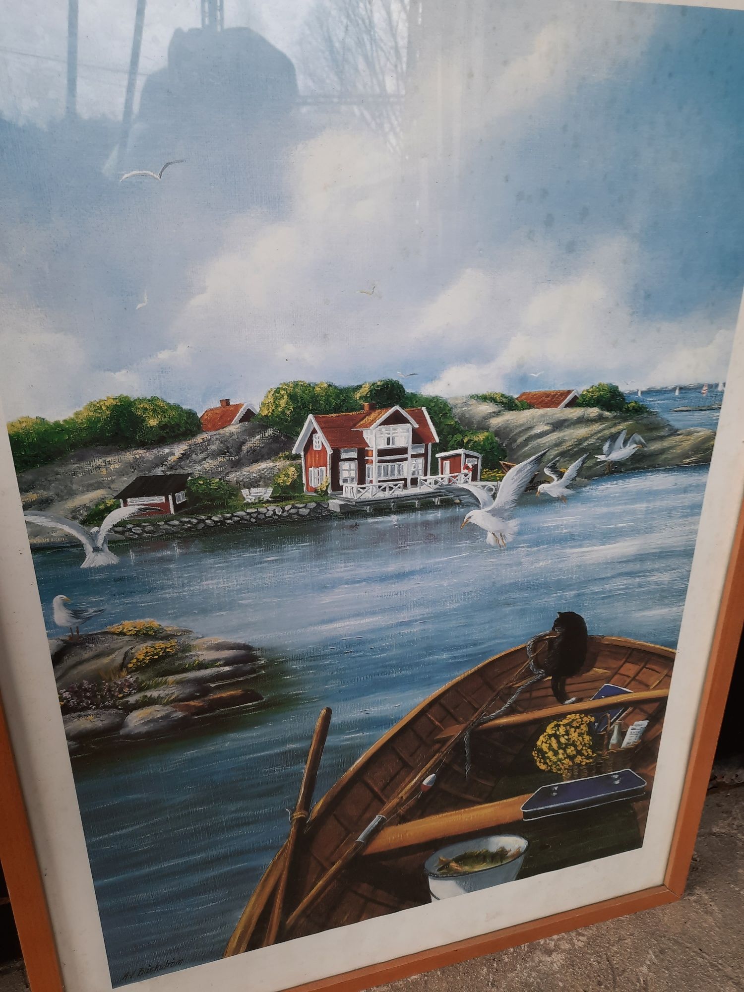 Obrazek plakat "Kot na łódce" 53 x 73 cm
