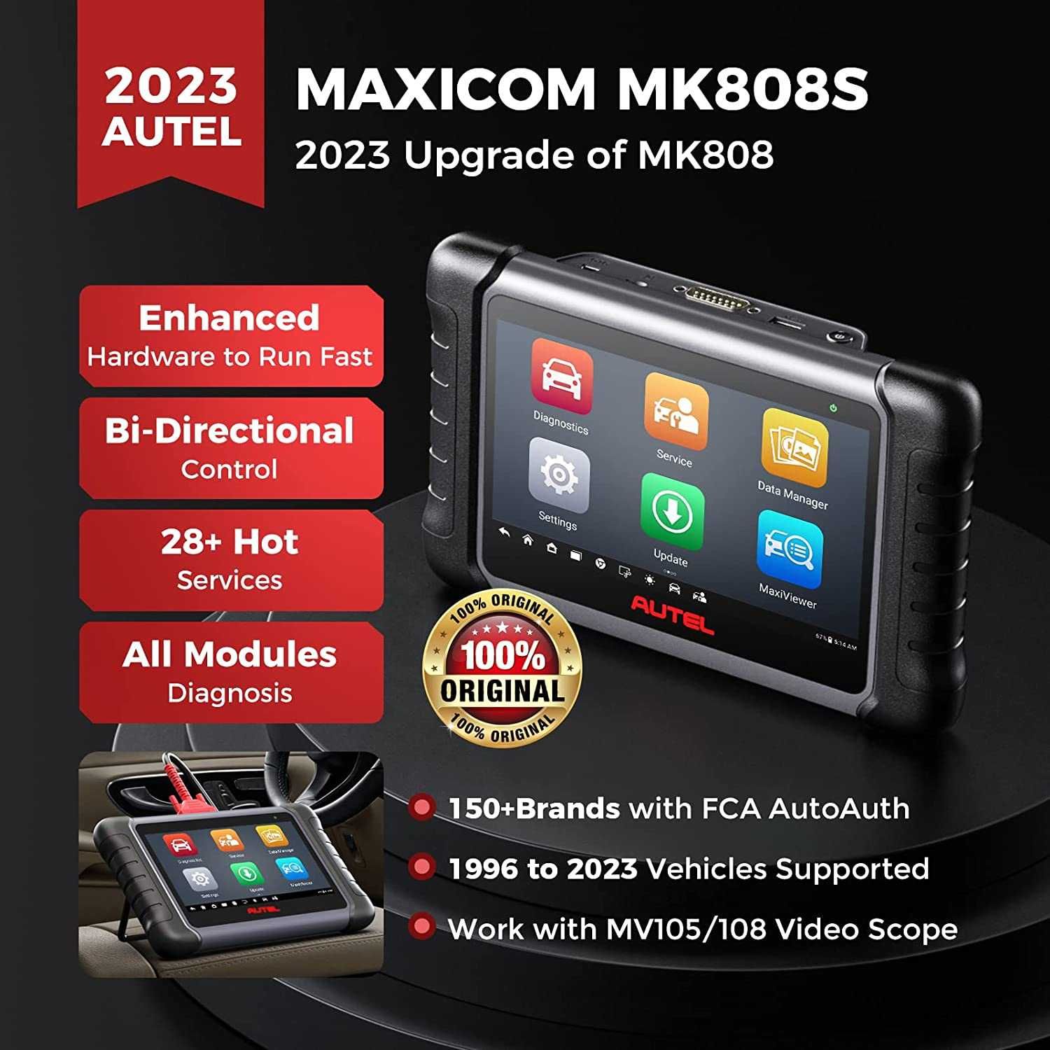 2024 NOVA AUTEL MaxiCOM MK808S Codificação/Programação/Garantia