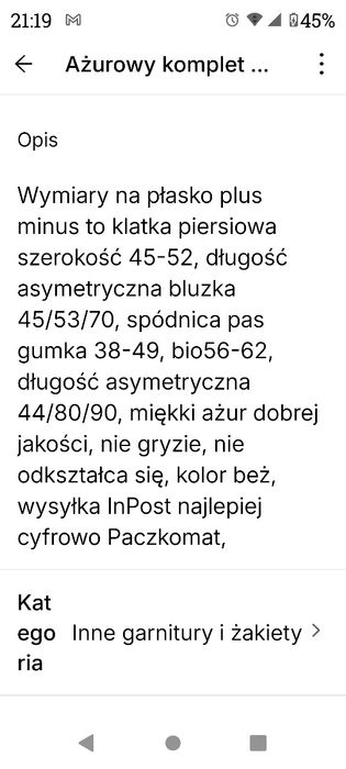 Komplet garnitur damski beż ażur L XL