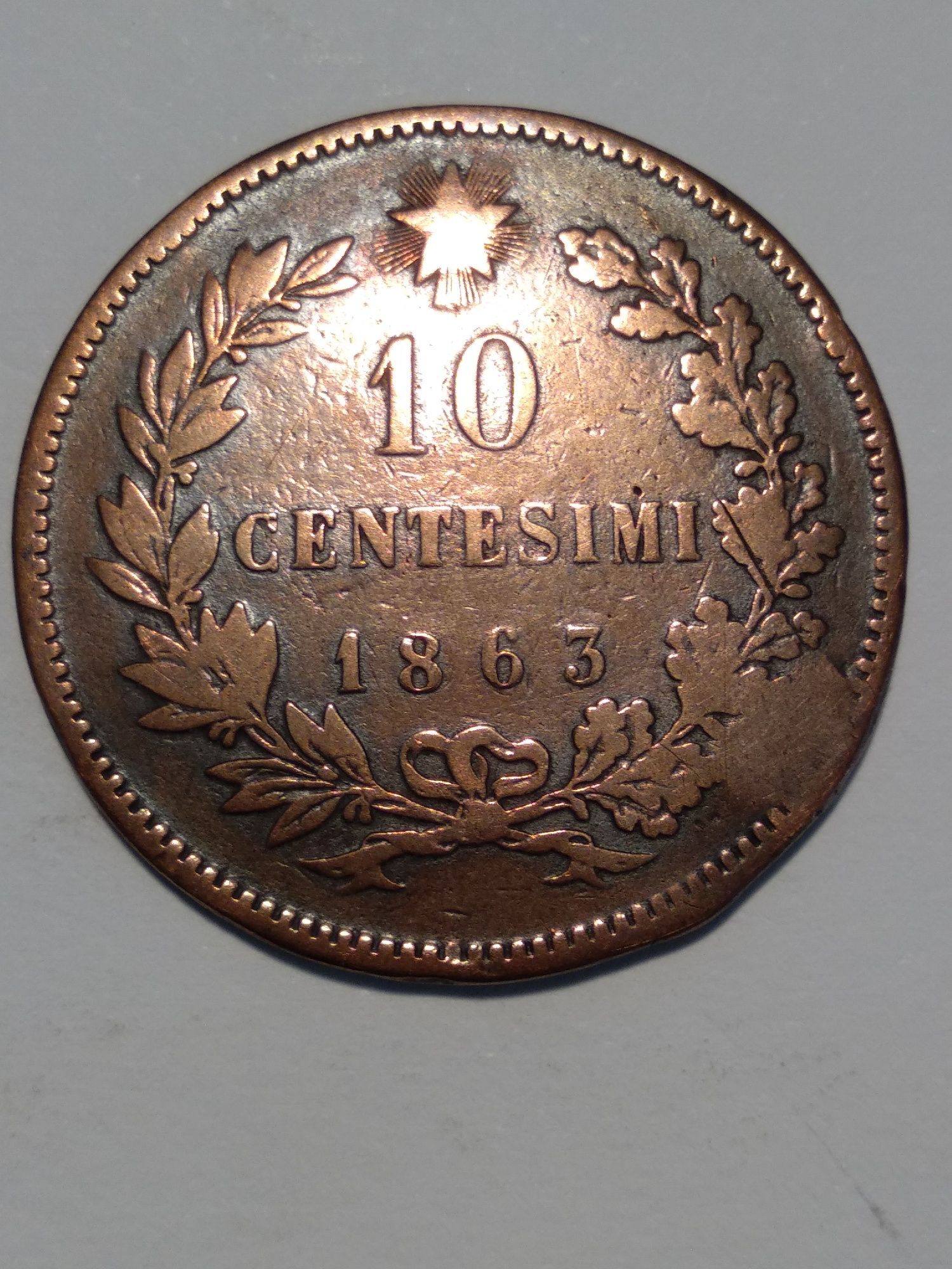 Moeda de 10 Centesimi 1863 Itália