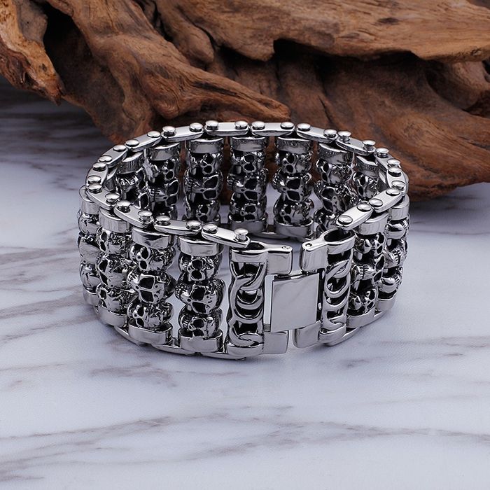 Браслет "Черепа" - Массивный Дизайн, Сталь 316L Байкерский, Готический