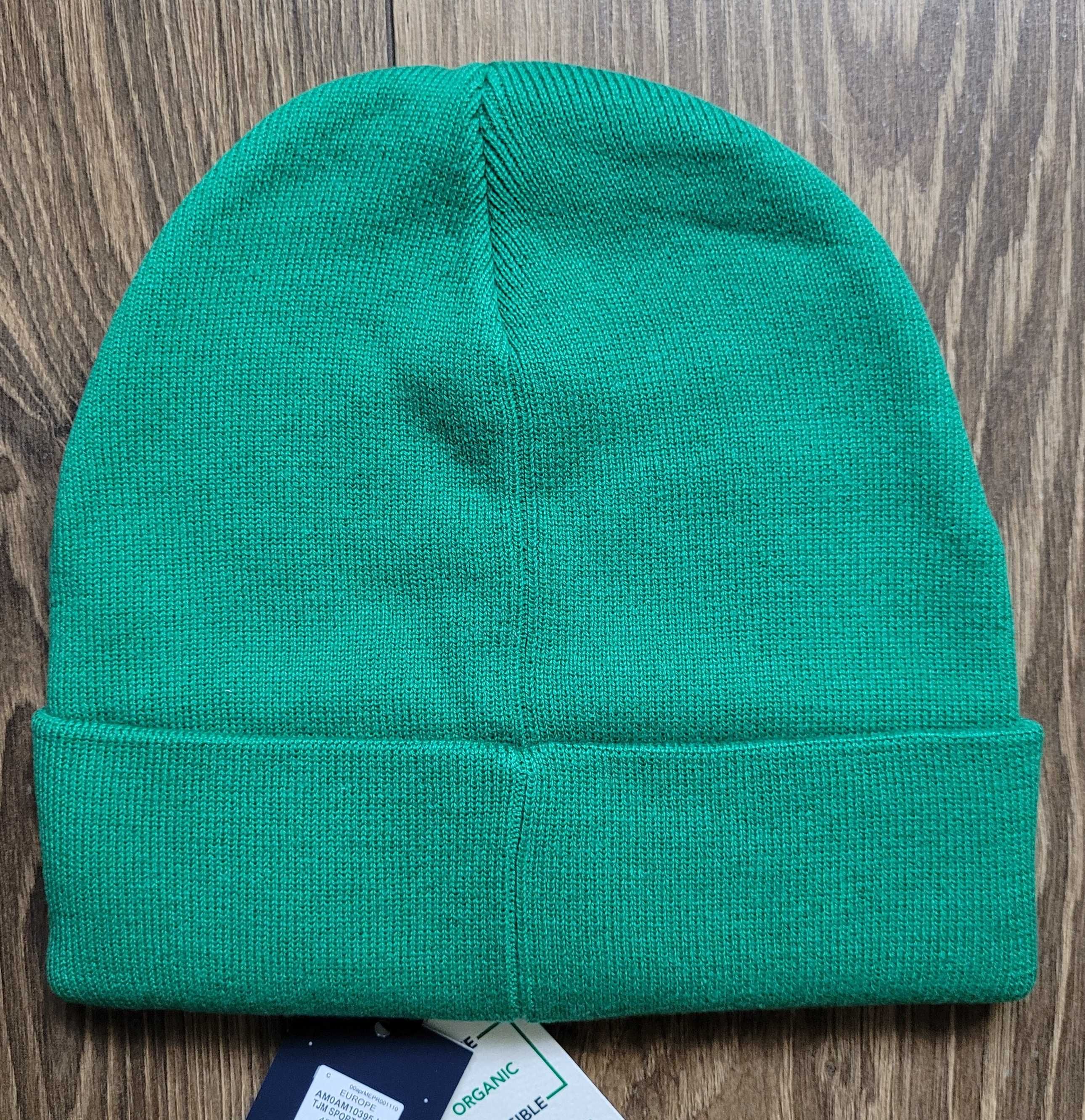 czapka beanie Tommy Jeans zimowa z logo zielona bawełna sportowa NOWA