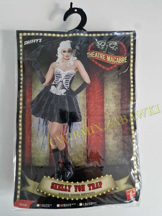 Halloween przebranie Strój kostium Szkielet sukienka M czarna