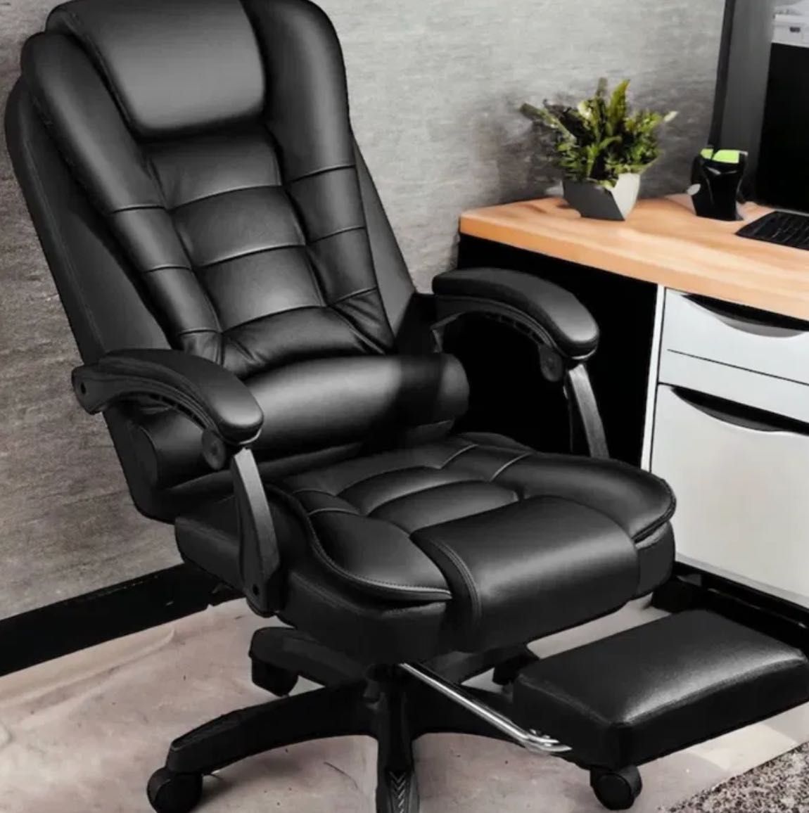 Fotel obrotowy czarny PREMIUM‼️z wysuwanym podnóżkiem funkcją leżenia