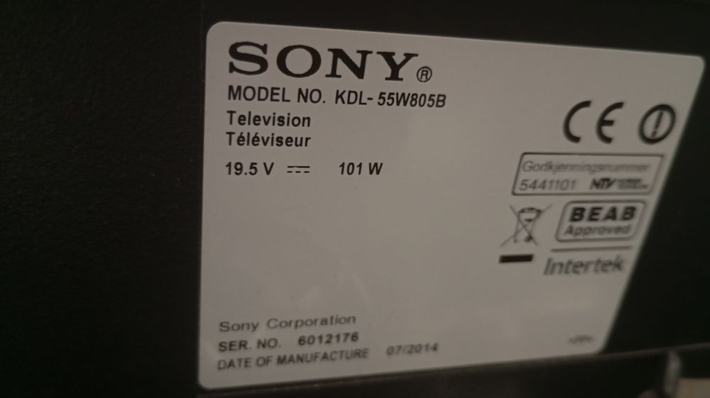 Televisão Sony 55W805B ecrã defeituoso