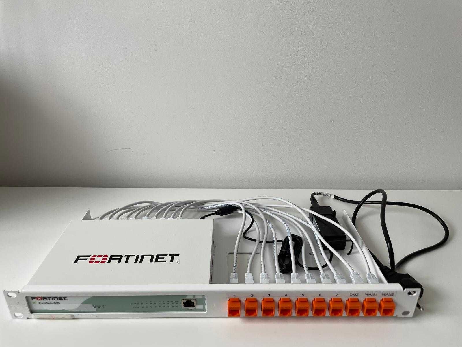 Fortinet FortiGate FG-60D – Firewall UTM + Rack Kit + Patchcordy