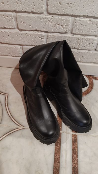 Зимові шкіряні ботфорти