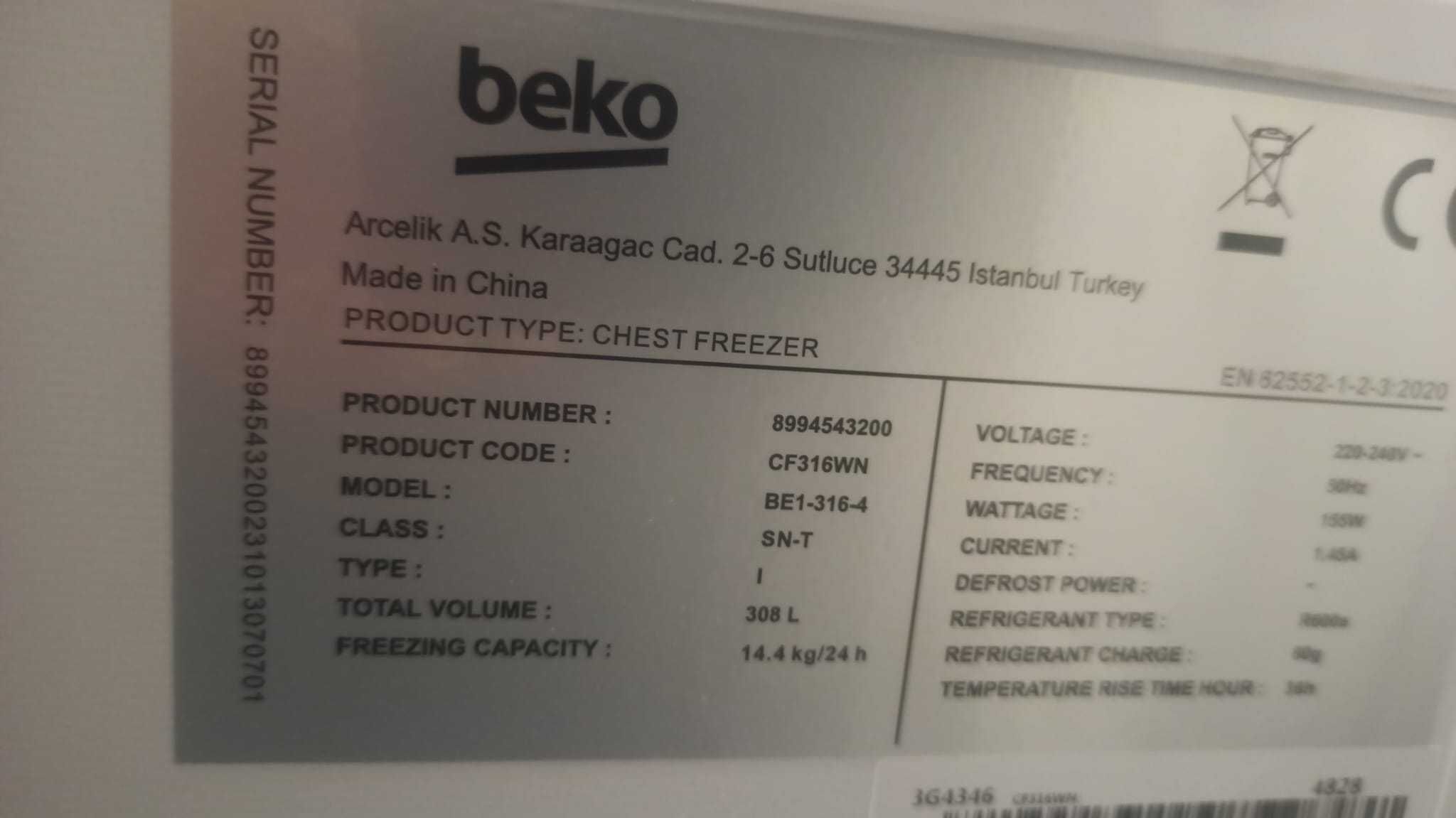 Arca Horizontal BEKO CF316EWN (Estático - 112 cm - 308 L - Branco)