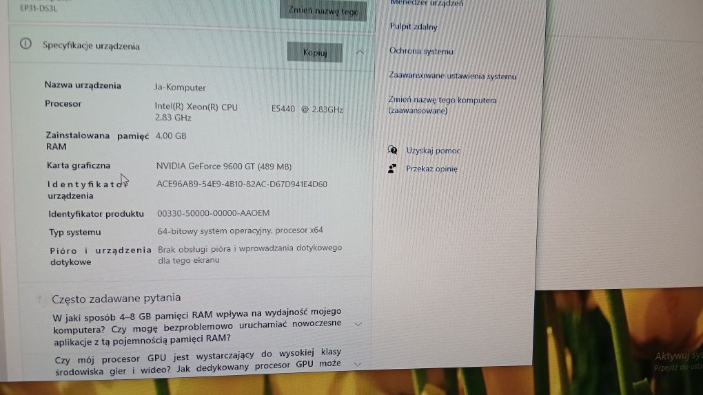 Komputer z monitorem 21"
