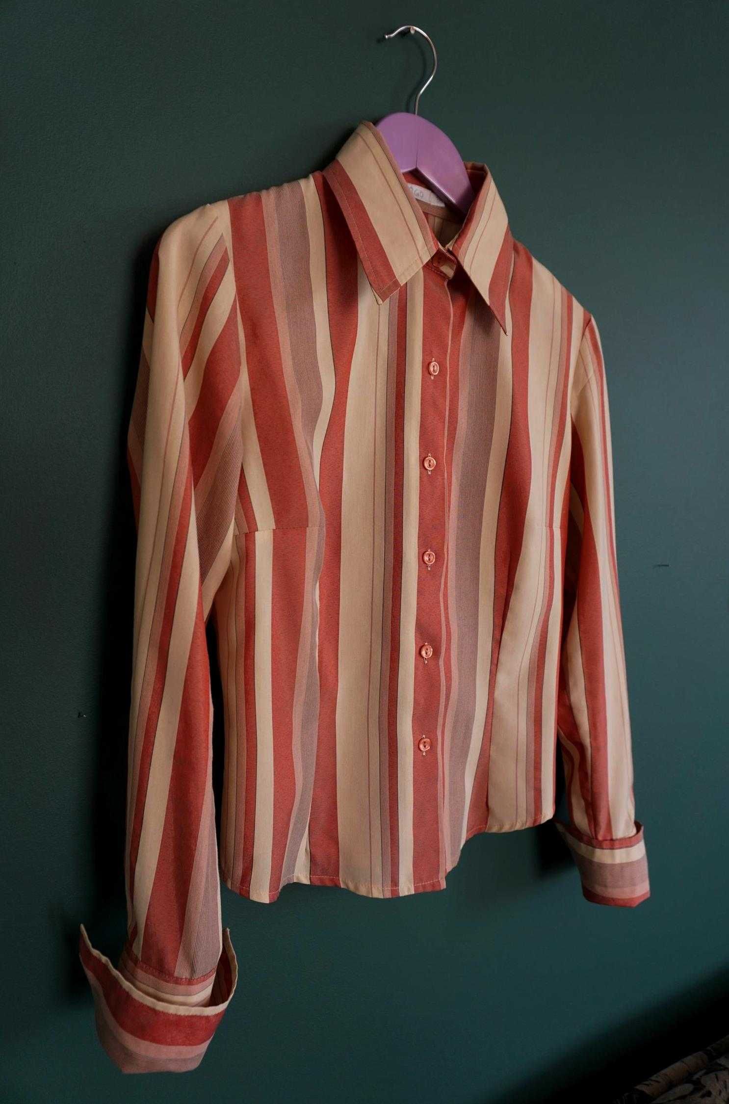 Koszula bluzka M 38 Margo paski pasy pionowe kremowa ruda