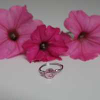Pierścionek handmade z kulką kryształową i różowymi cyrkoniami