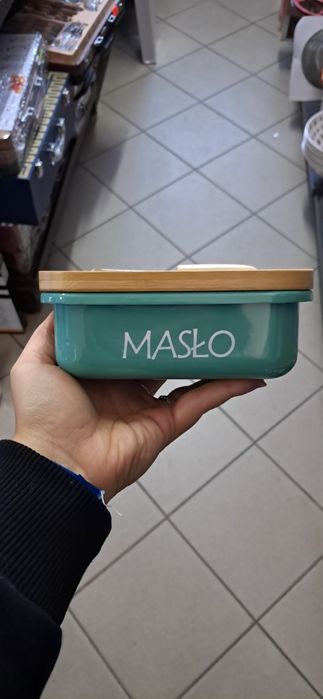 Maselniczka metalowa z pokrywką bambusową nożykiem miętowa
