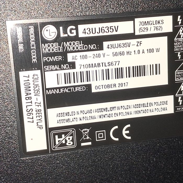 Телевізор LG 43 розбита матриця