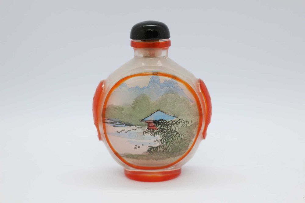 Snuff Bottle em Vidro Peking Paisagem e Floral XIX