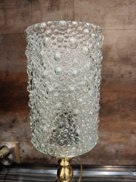 Lampa stołowa, 42 cm, klosz asteroid, mosiądz, vintage