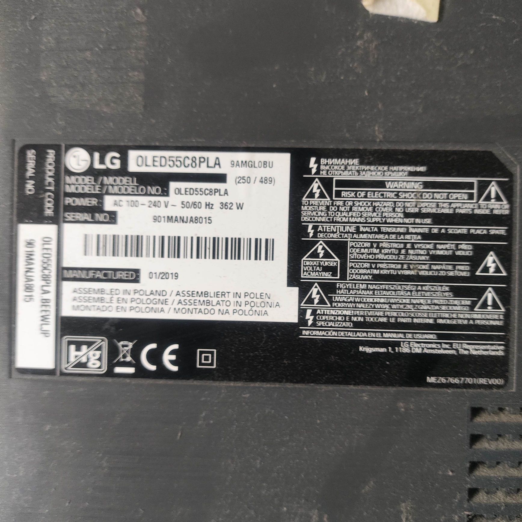 Tv LG OLED 55 cali c8