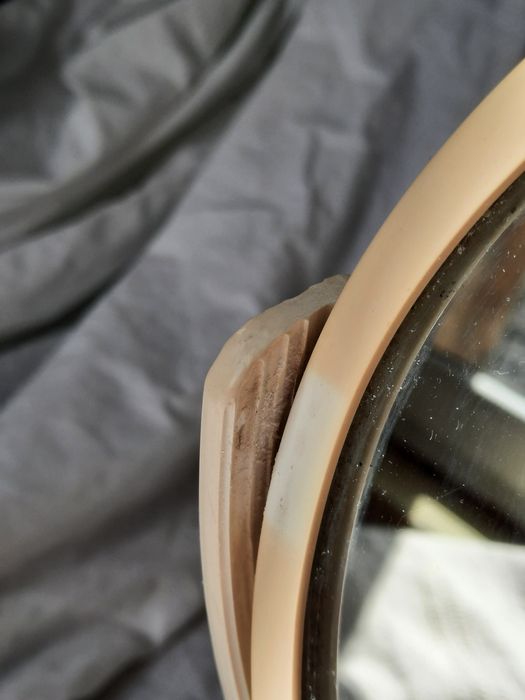 Lustro stojące vintage drewno okrągłe retro unikat białe toaletka