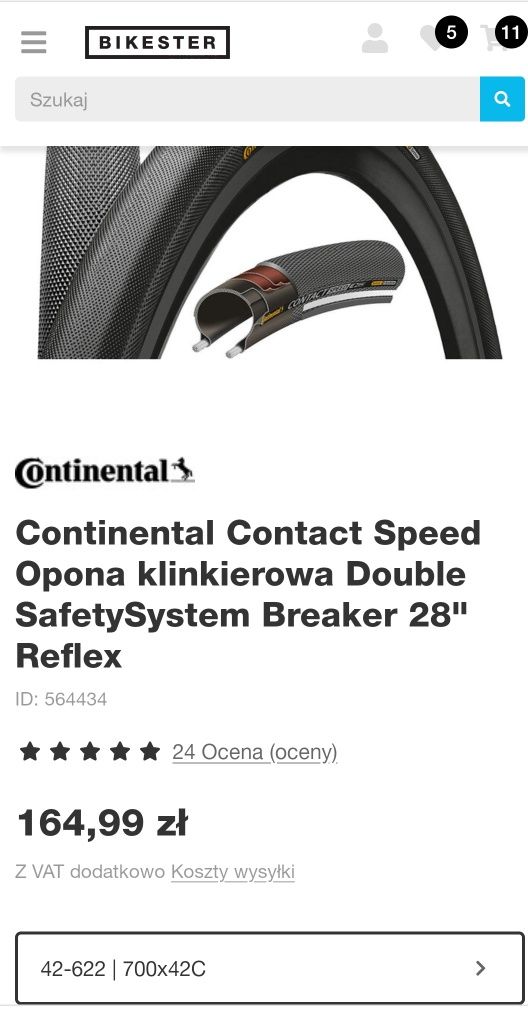 Continental Contact Speed 28", 700x42C, Opona klinkierowa Double Safet